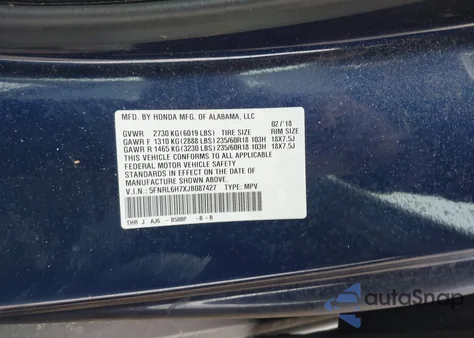 2018 Honda Odyssey Ex-L from USA, damaged, VIN 5FNRL6H7XJB087427